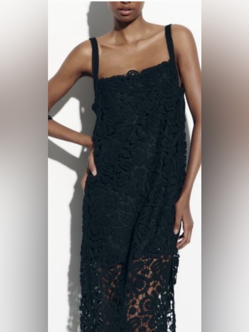 Zara Women’s Black Crochet Overlay Maxi Dress Size Small